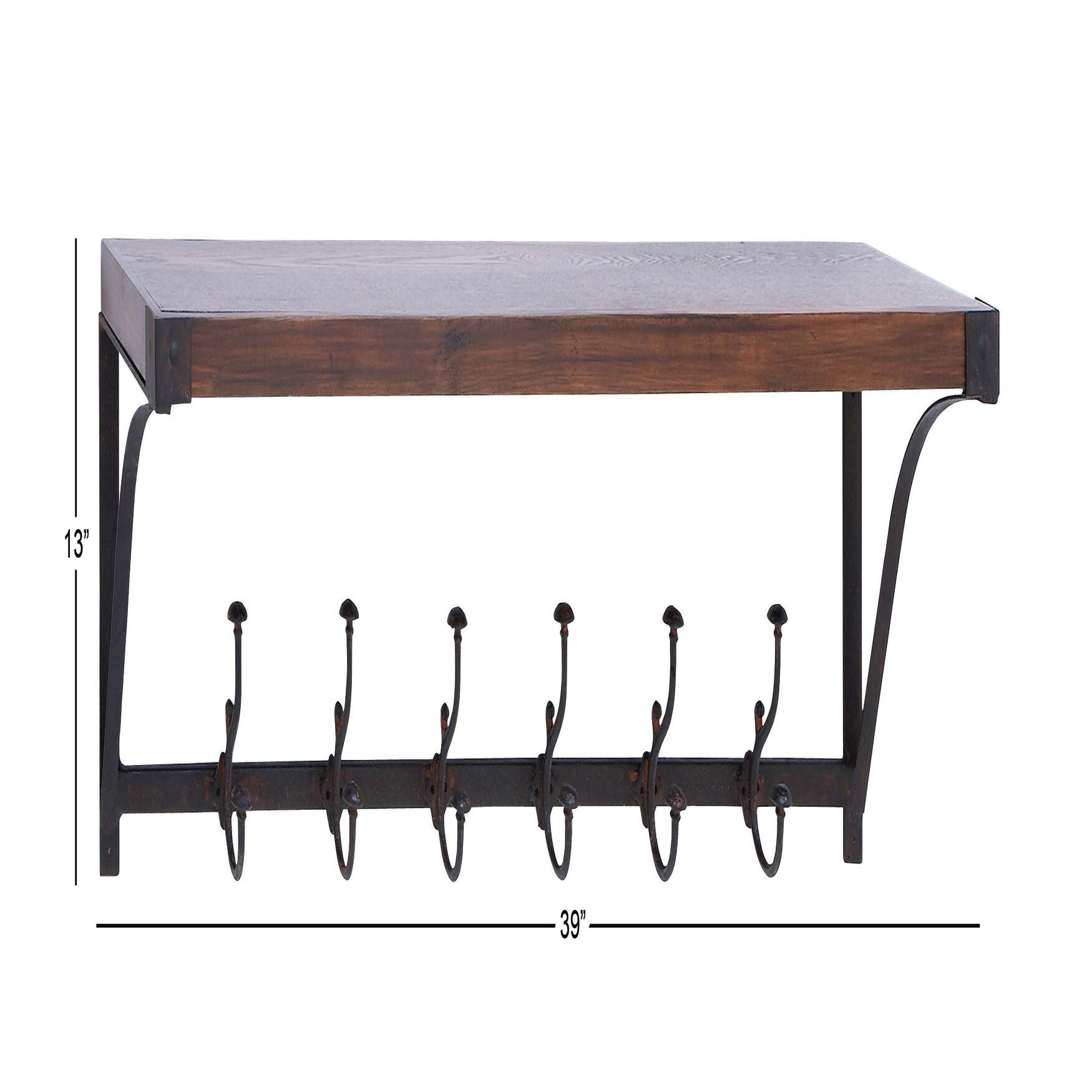 Brown Wood Industrial Wall Hooks With Shelf Wall Hook, , alternate image number 6