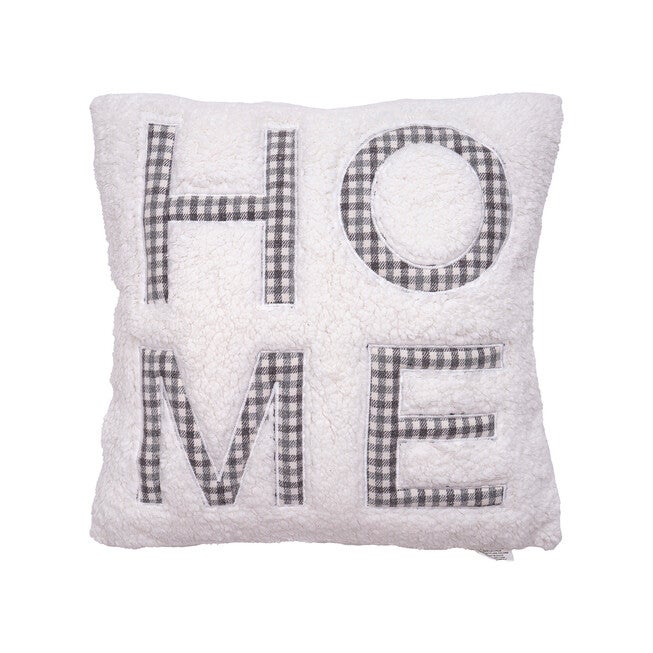 Brenner Plaid Home Sentiment Square Pillow, GREY WHITE, hi-res image number 0