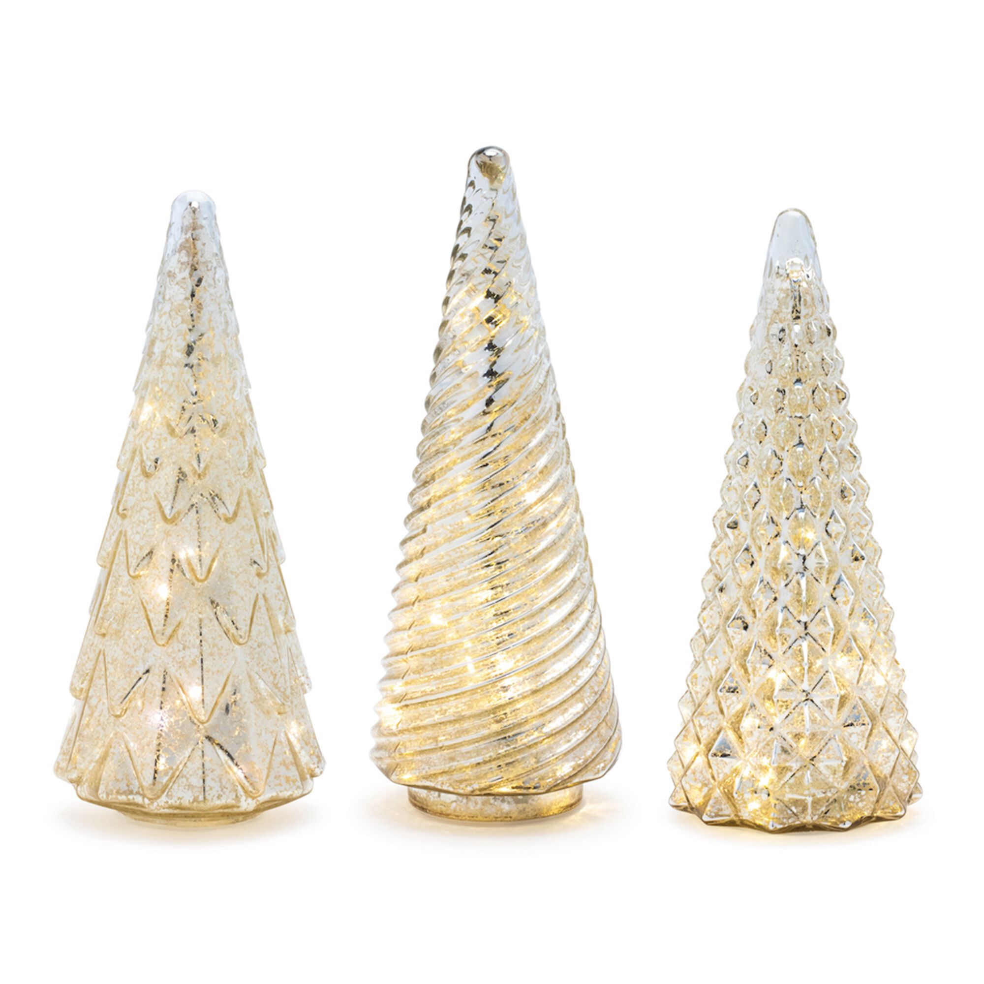 LED Textured Mercury Glass Tree (Set of 3), GOLD, hi-res image number 0