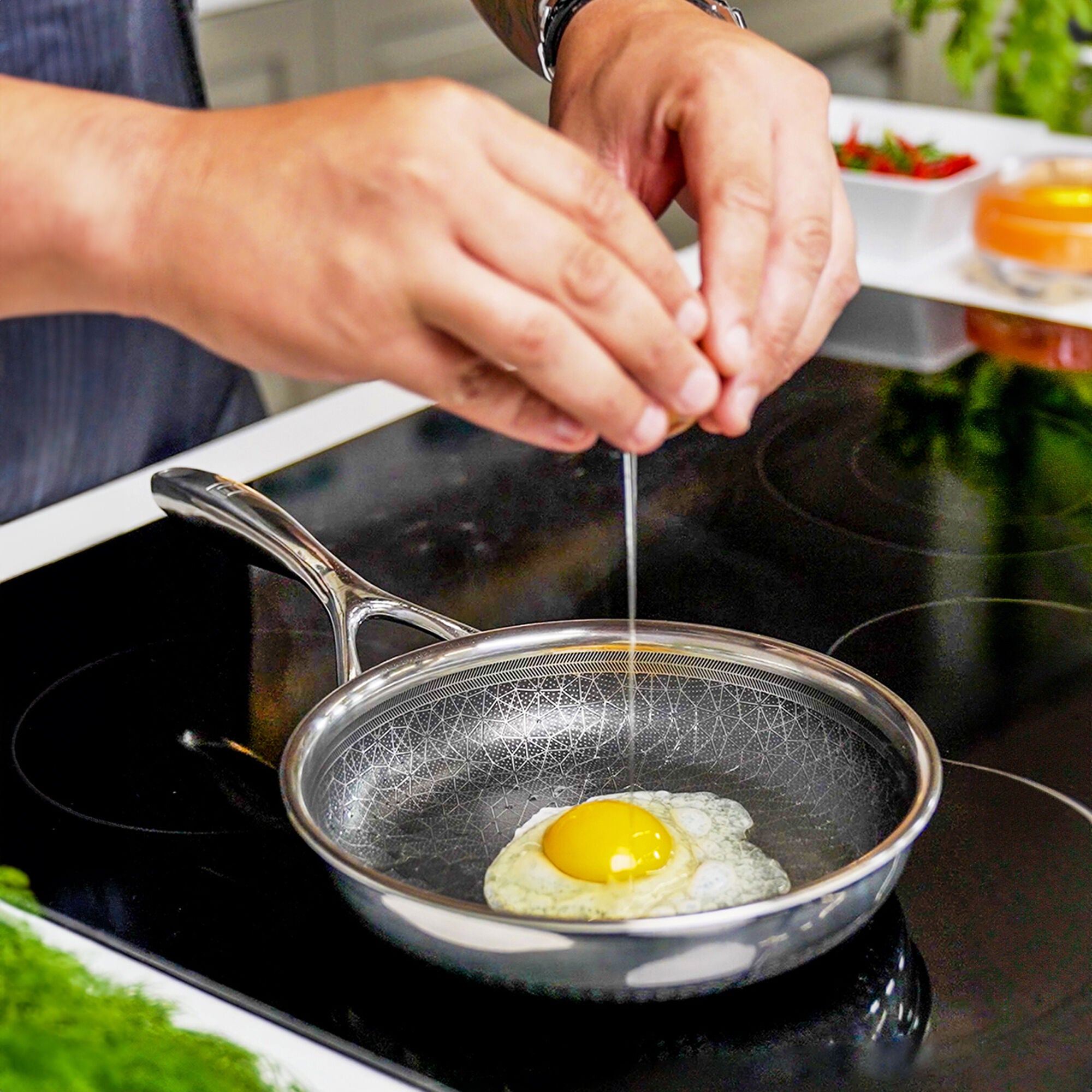 LIVWELL DiamondClad™ 8 inches Hybrid Nonstick Stainless Steel Frying Pan, Dishwasher Safe, PFOA-free – Silver/Black, SILVER, alternate image number 5