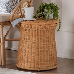 Caroline Round Natural Rattan End Table