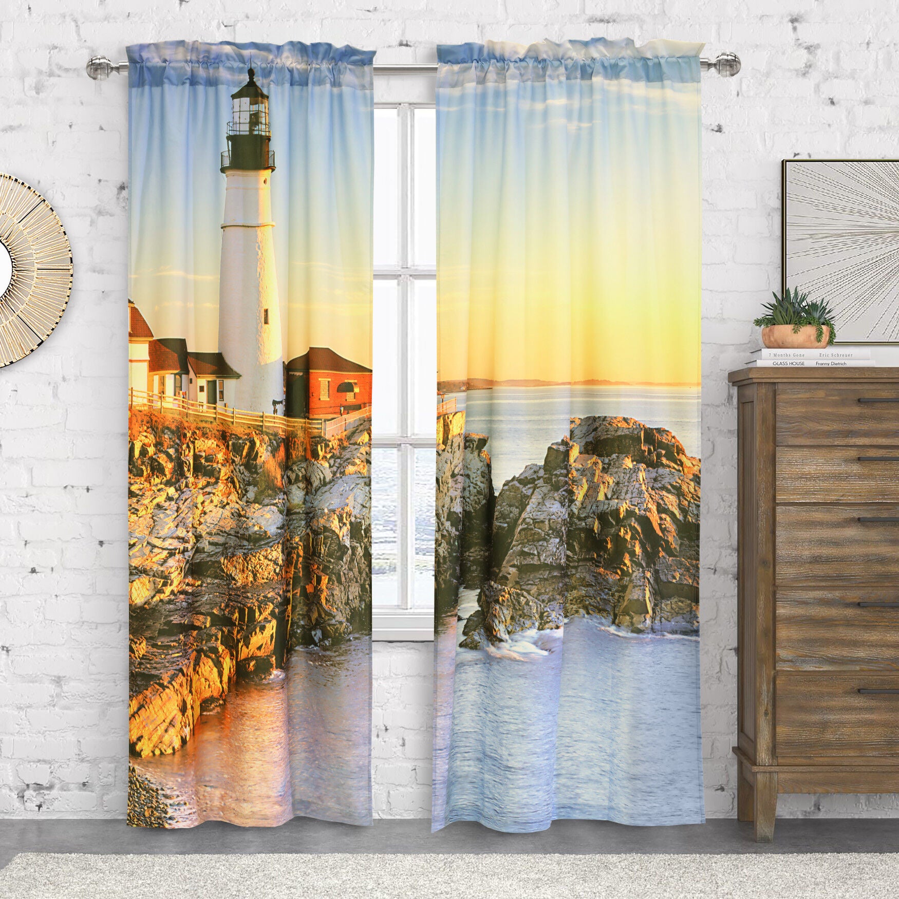 Photo Real Lighthouse Light Filtering Pole Top Curtain Pair, MULTI, hi-res image number 0