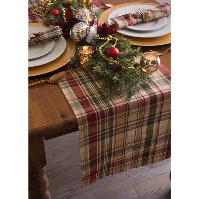 Give Thanks Plaid Table Runner 14x108, , on-hover image number 1