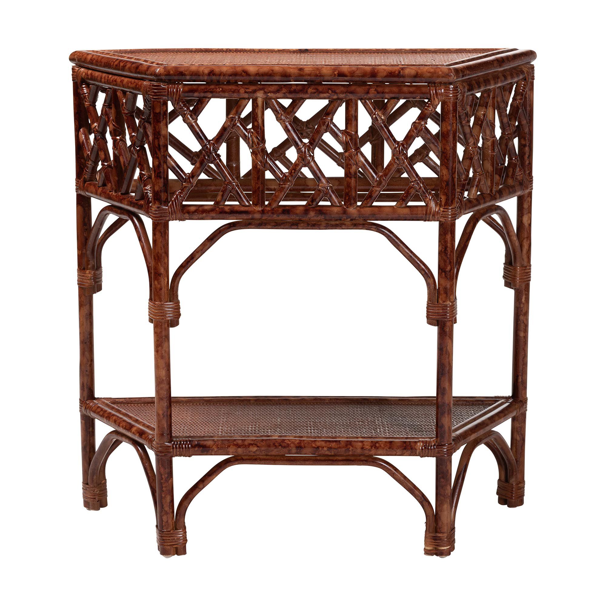 Gaspar Marbled Tortoise Natural Rattan Console Table, BROWN, alternate image number 2