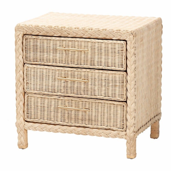 Lanica Japandi Sun Bleached Rattan 3-Drawer Nightstand, PALE, alternate image number null