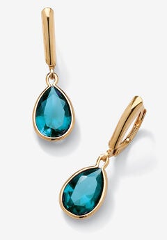Gold over Sterling Silver Drop EarringsPear Cut Simulated Birthstones