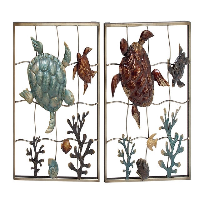 Set Of 2 Gold Metal Coastal Sea Life Wall Decor, GOLD, hi-res image number null