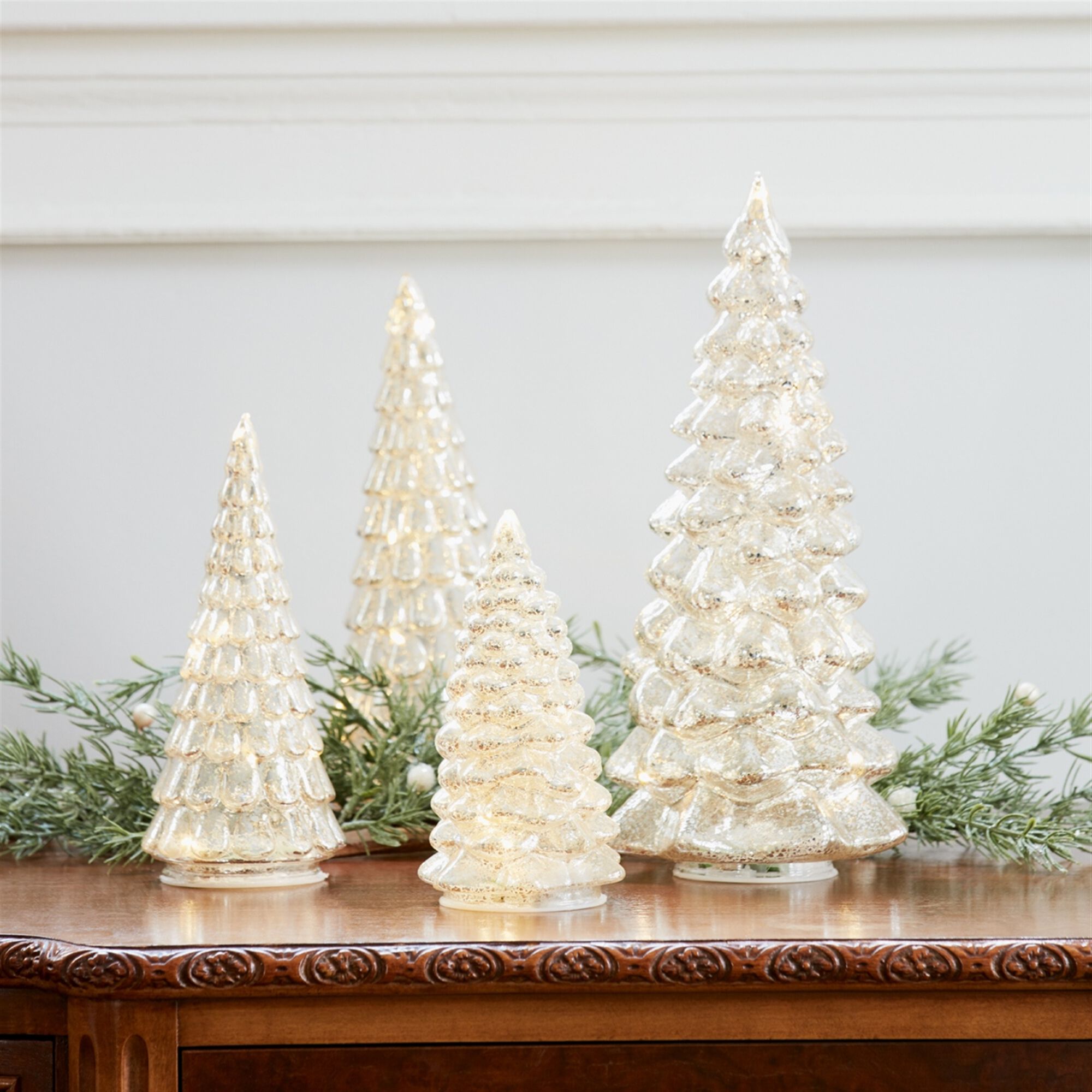 LED Lighted Mercury Glass Holiday Tree Decor (Set of 4), SILVER GOLD, alternate image number 6