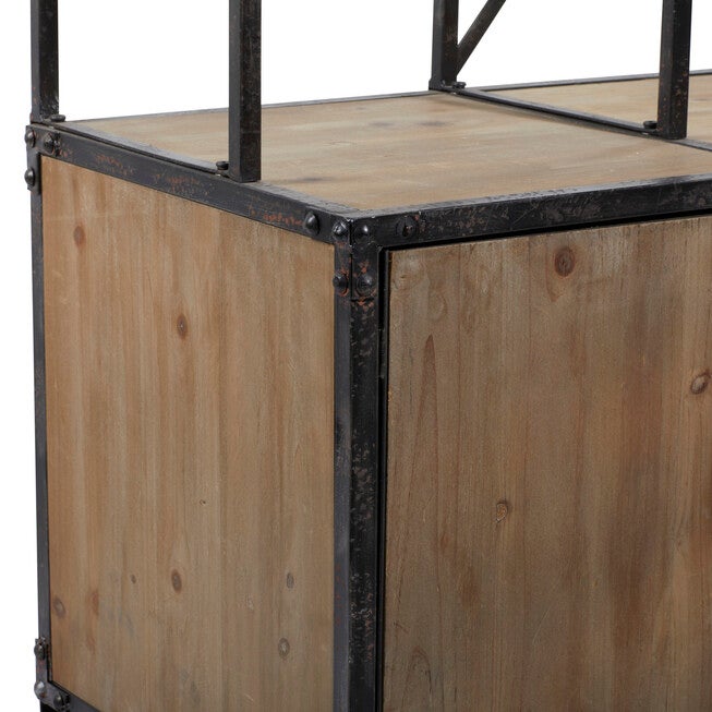Industrial Rectangular Brown Wood and Metal Multi-Tiered Clothing Rack, 72 inchesH x 44 inchesL x 17 inchesW, , alternate image number null
