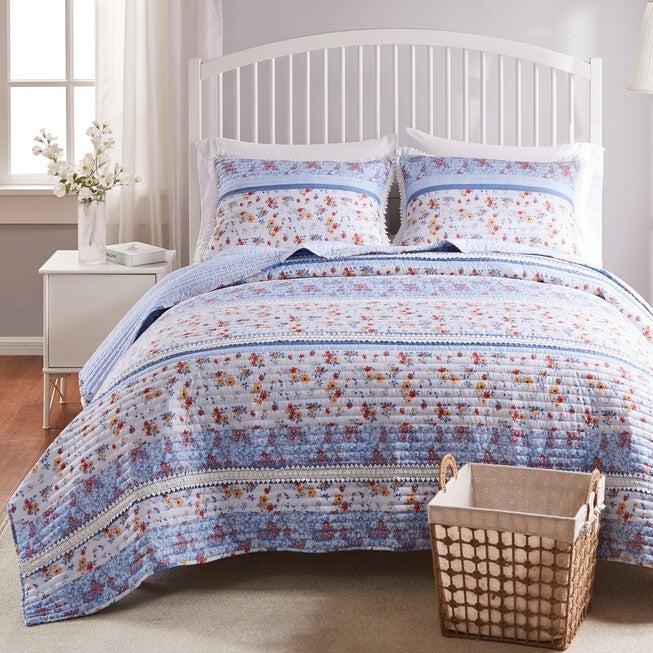 Betty Lace Embellished Quilt And Pillow Sham Set, , on-hover image number 1
