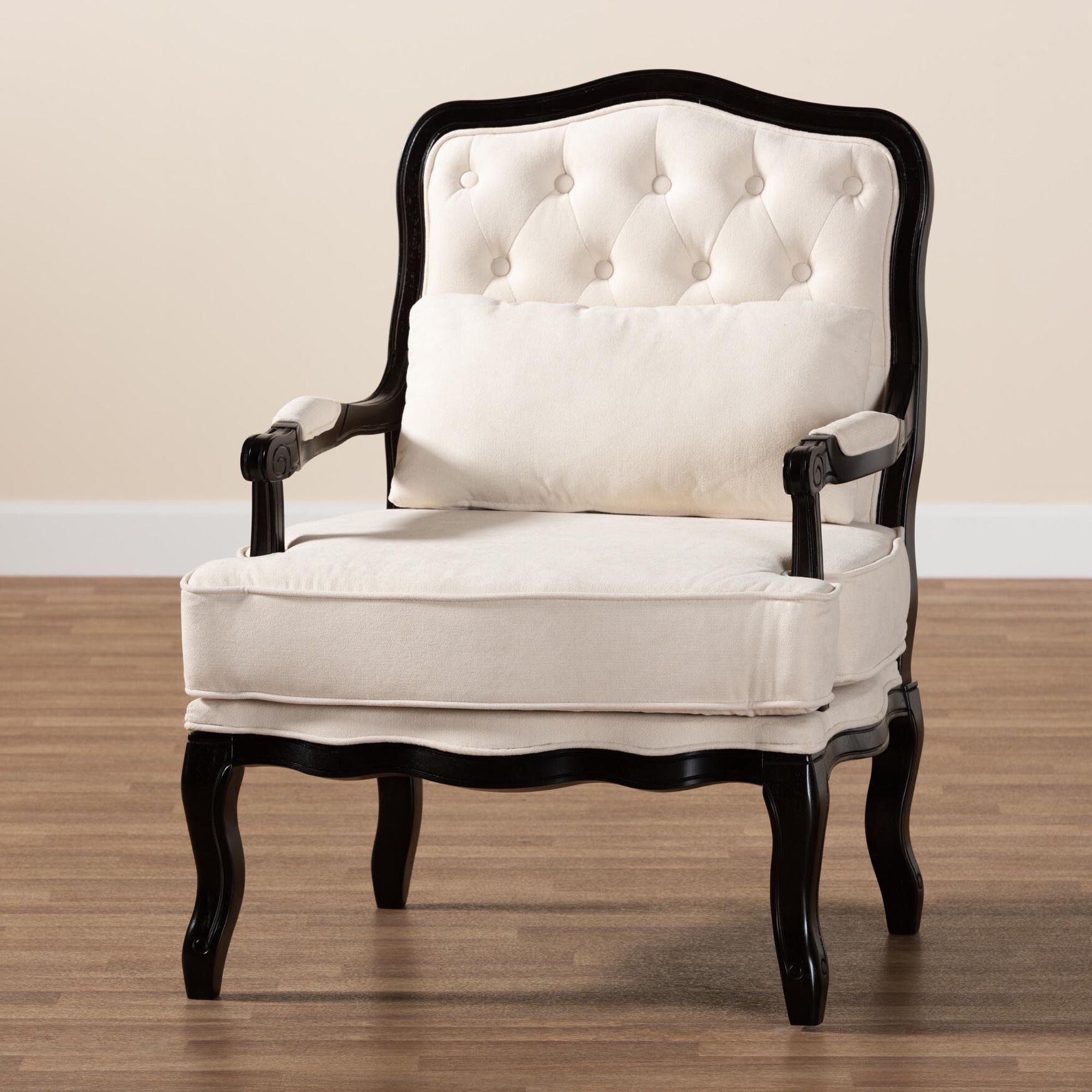 Dion Traditional French Cream Fabric And Wenge Brown Finished Wood Accent Chair, , alternate image number 8