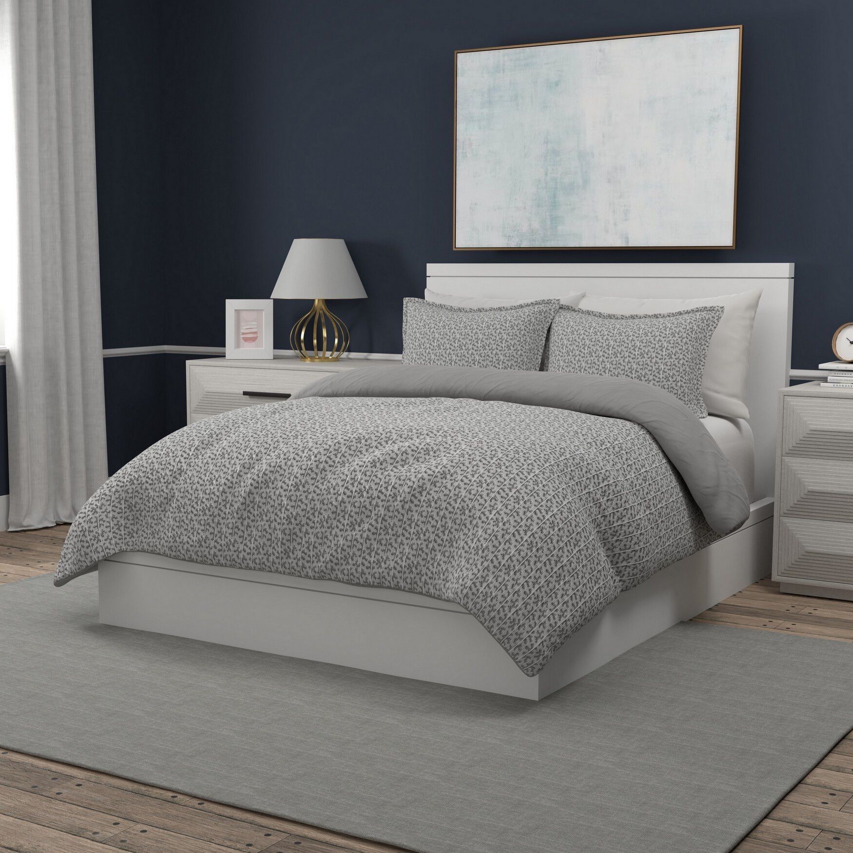 Portico Bennet Slub 3 Piece Comforter Set Comforter Set, GRAY CREAM, hi-res image number 0