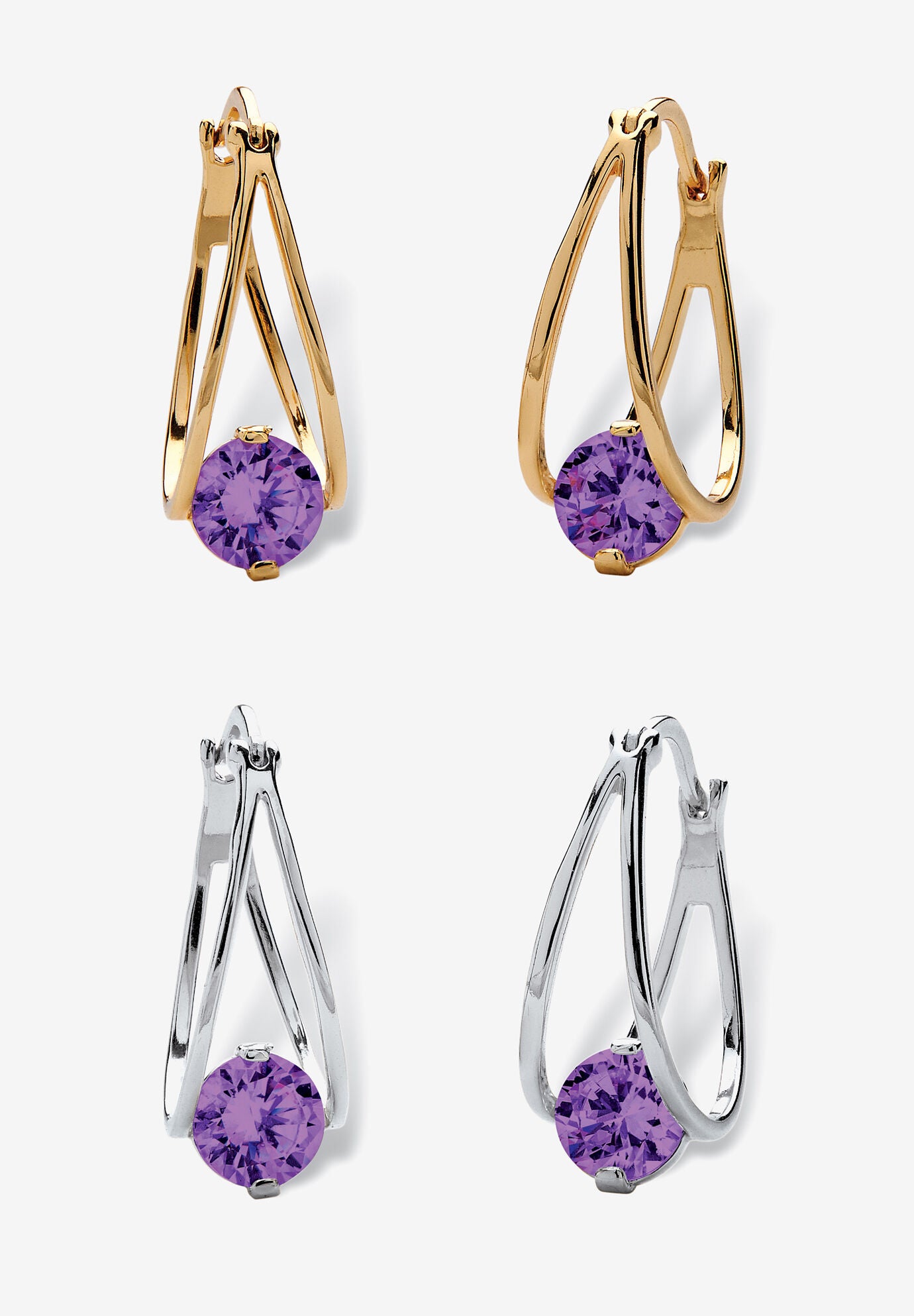 Silvertone 2 Pair Set Hoop Earrings (24x9mm) Round Simulated Blue, FEBRUARY, hi-res image number 0