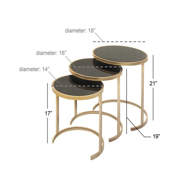 Set of 3 Gold Metal Traditional Accent Table, 21 inches, 19 inches, 17 inches, , alternate image number null