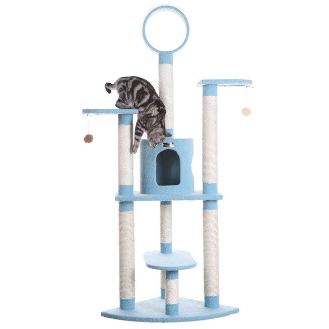 Classic 65 inches Real Wood Five Levels Cat Tree With Perch, Condo, Hanging Tunnel, , alternate image number 5