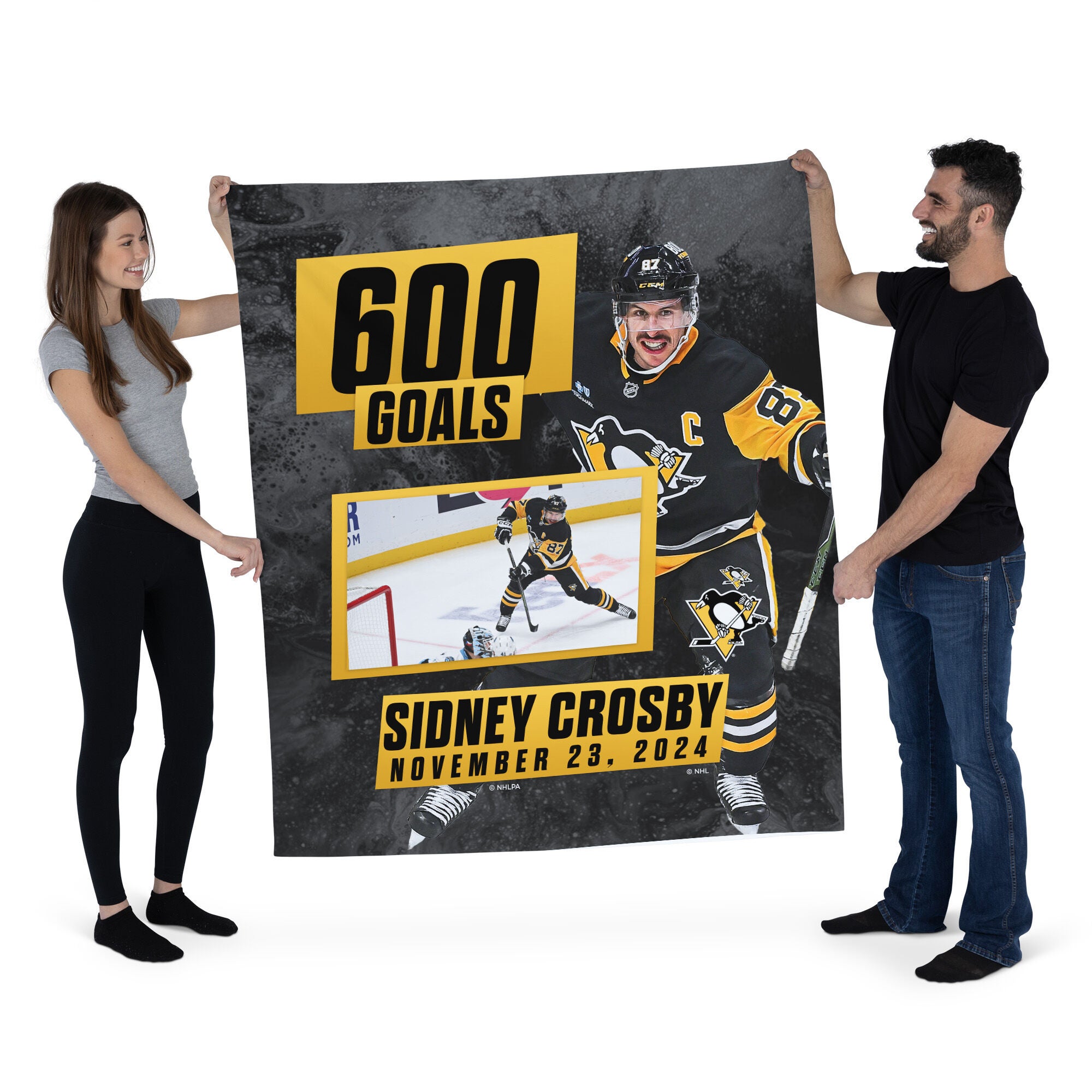 Pittsburgh Penguins Sidney Crosby NHL 600 Goal Milestone Wall Hanging 50x60 Inches, BLACK, on-hover image number 1