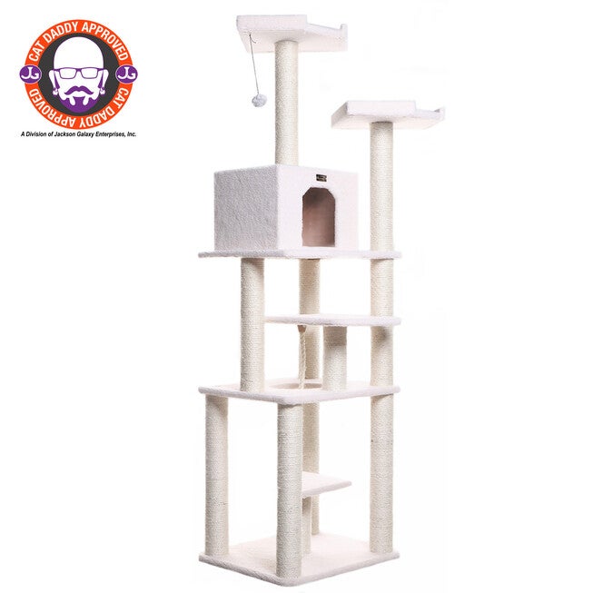 Classic Real Wood 78 inches Cat Tree Six Levels With Playhouse, Rope Swing, IVORY, hi-res image number 0