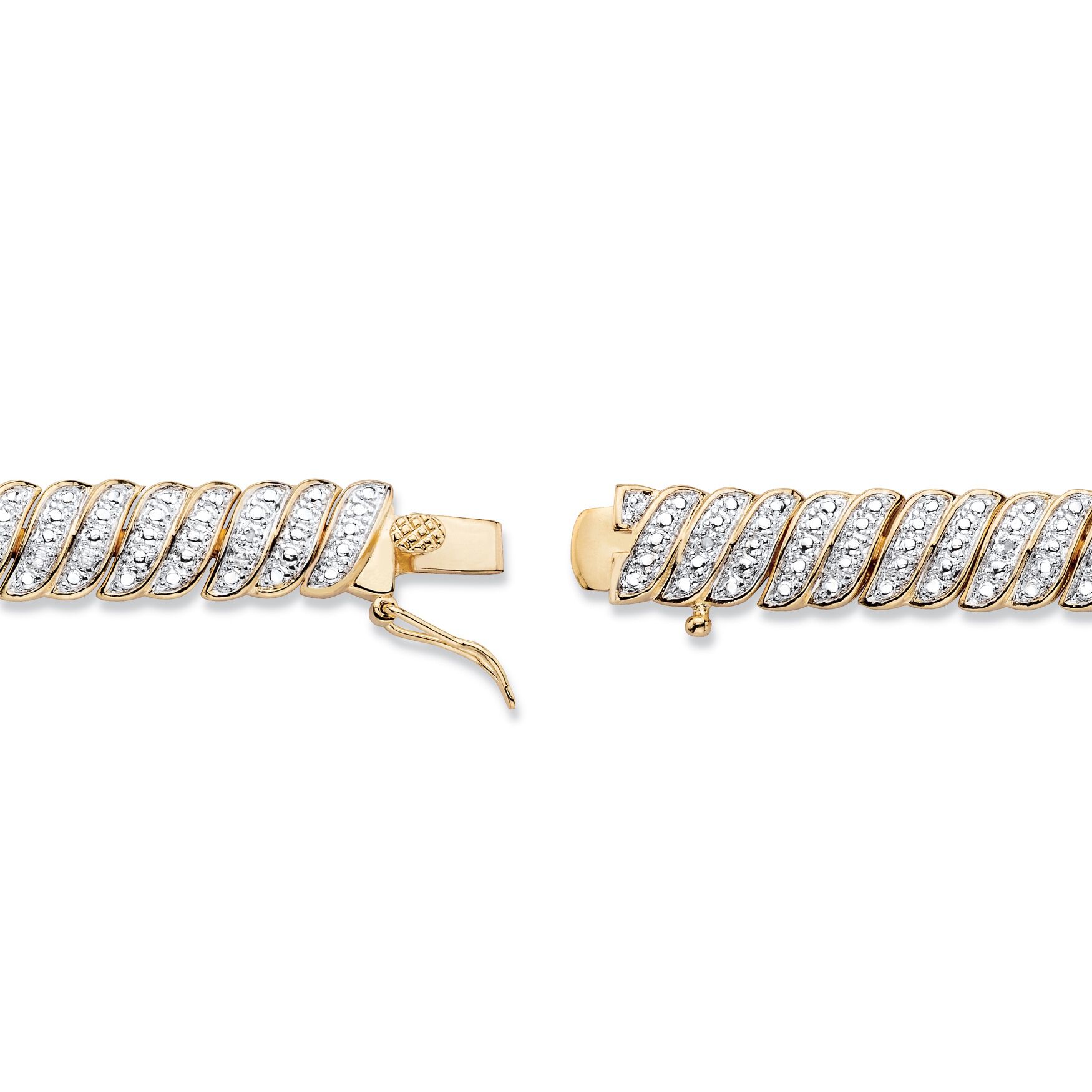 Yellow Gold Plated S Link Tennis Bracelet (10mm), Genuine Diamond Accent 8 inches, , on-hover image number 1