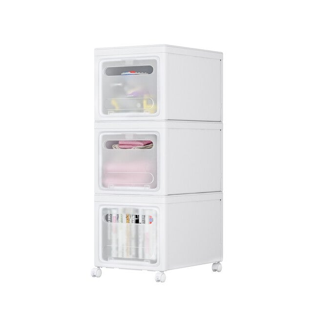 Stackable Storage Bin W/ Lids & Wheels, WHITE, hi-res image number 0