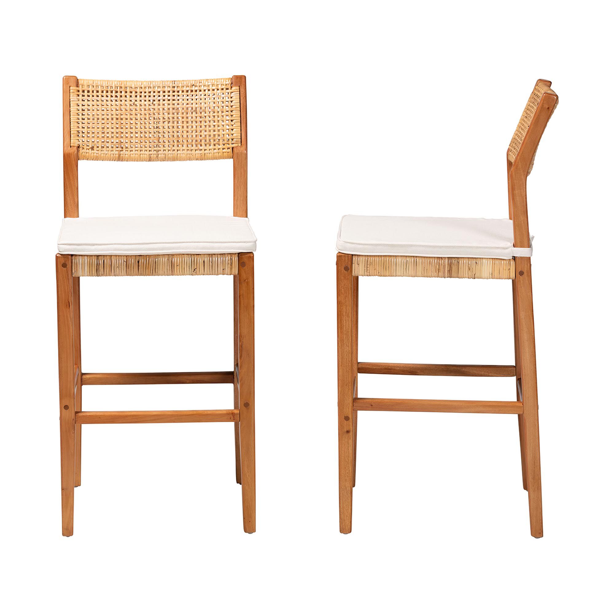 Chatura Natural Rattan and Mahogany Wood 2-Piece Bar Stool Set, HONEY, alternate image number 3