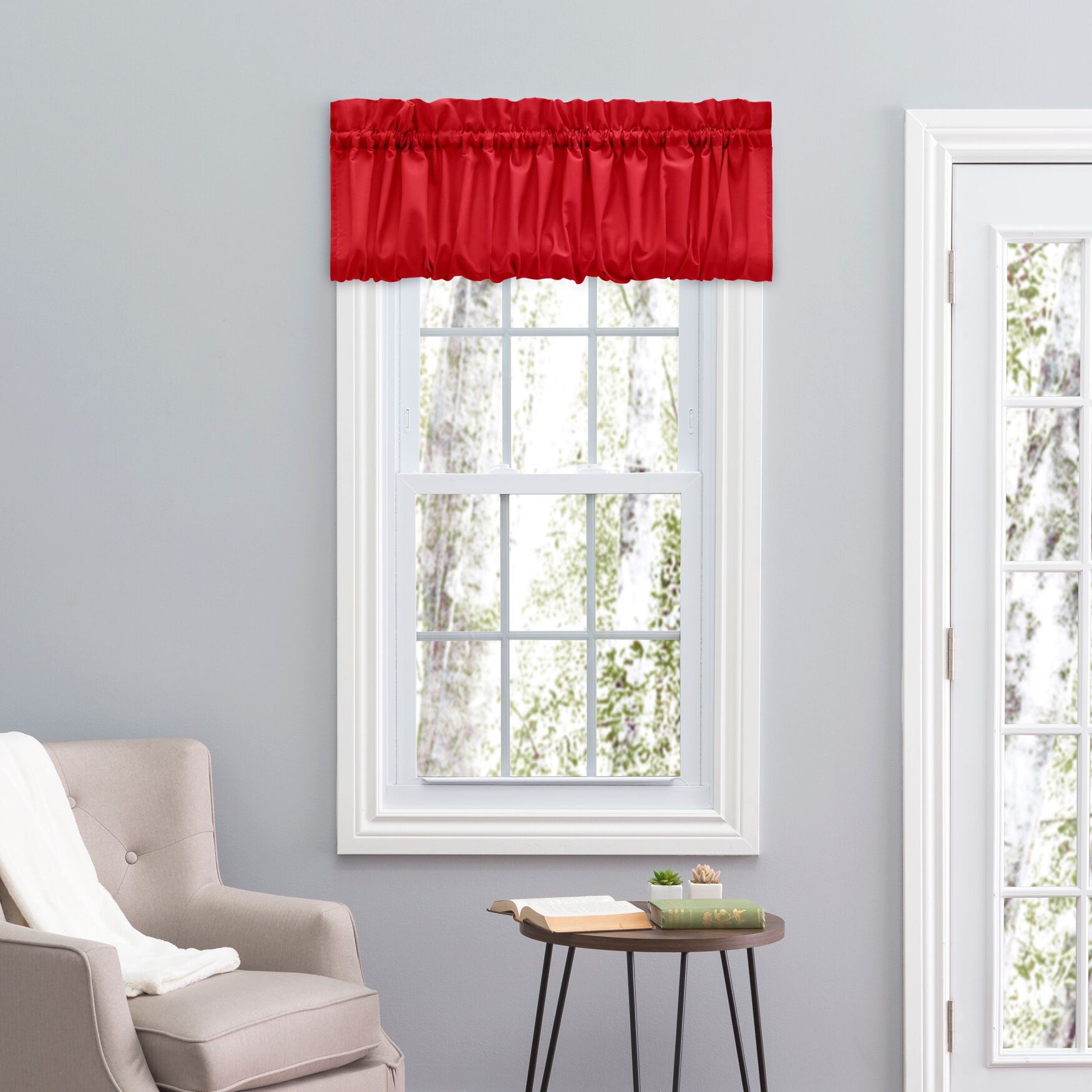 Stacey Curtain Balloon Valance, RED, hi-res image number 0