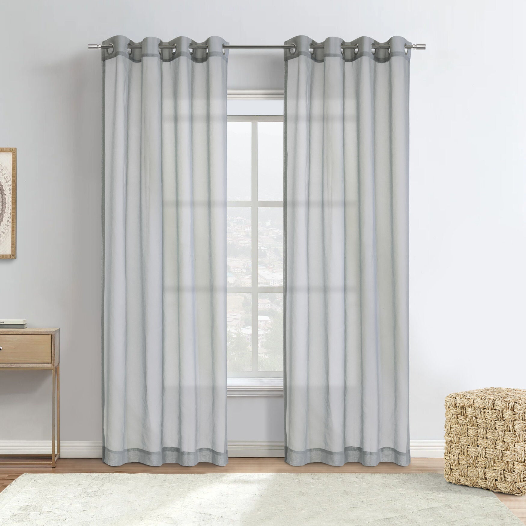 Luna Light Filtering Grommet Curtain Panel, GREY, hi-res image number 0