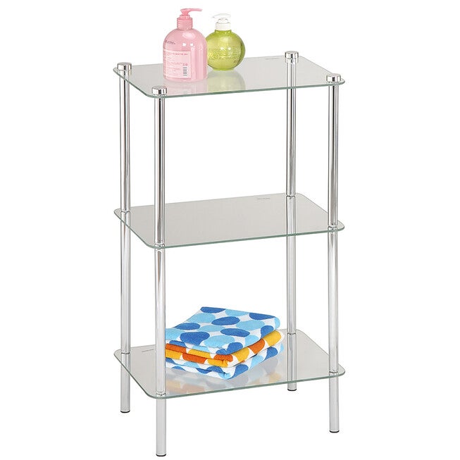 Home Basics 3 Tier Multi Use Rectangle Glass Corner Shelf Clear, CHROME, hi-res image number 0