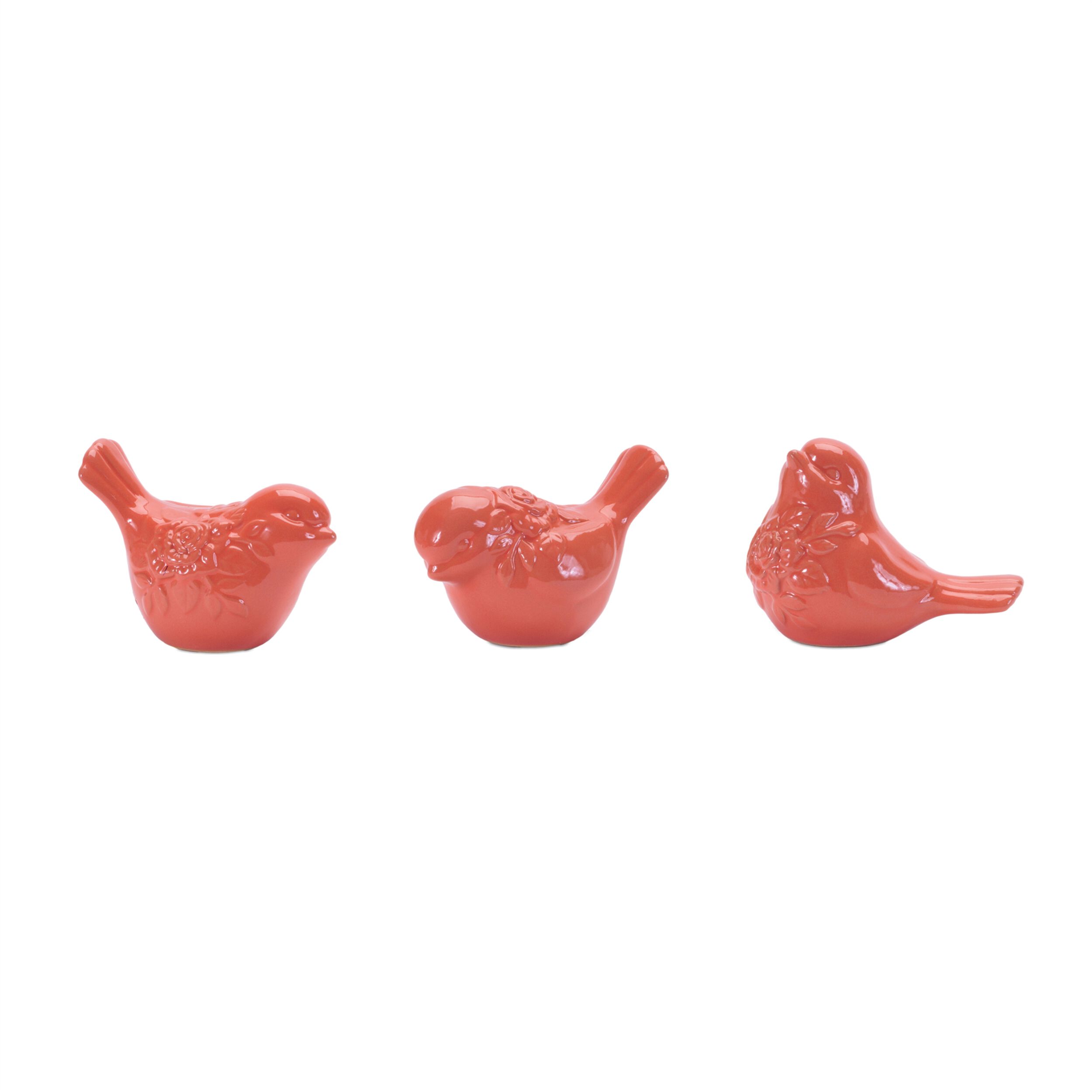 Ceramic Floral Bird Figurine Set of 6, PINK, hi-res image number 0