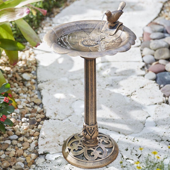 Levine Resin Bird Bath Fountain, BRONZE, hi-res image number null