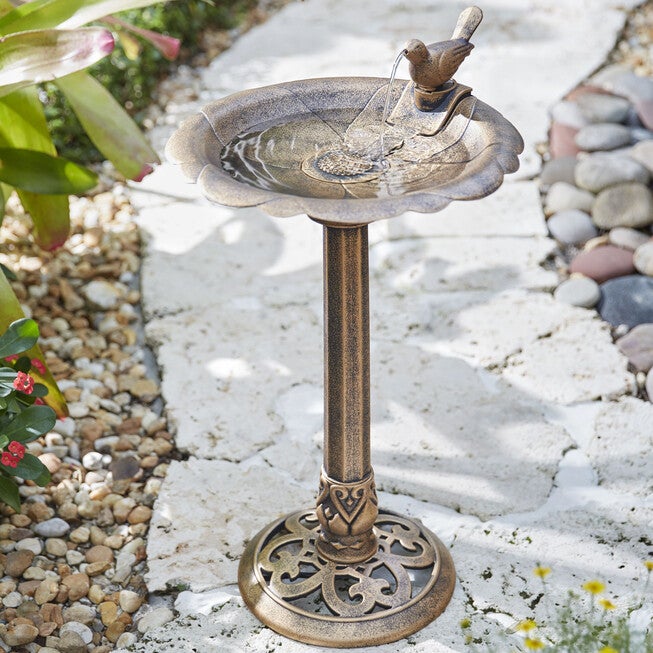 Levine Resin Bird Bath Fountain, BRONZE, hi-res image number 0