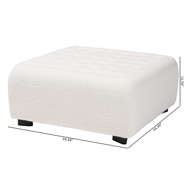 Athena Modern And Contemporary Ivory Boucle Upholstered And Black Finished Wood Square Ottoman, , alternate image number 7