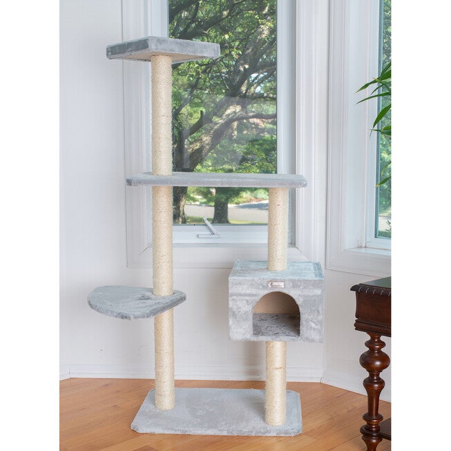 Gleepet 57 inches Real Wood Cat Tree With Condo And Perch, , on-hover image number null
