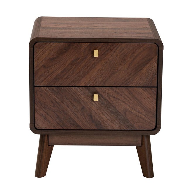 Markell Mid-Century Transitional Walnut Brown Finished Wood 2-Drawer Nightstand, , alternate image number null