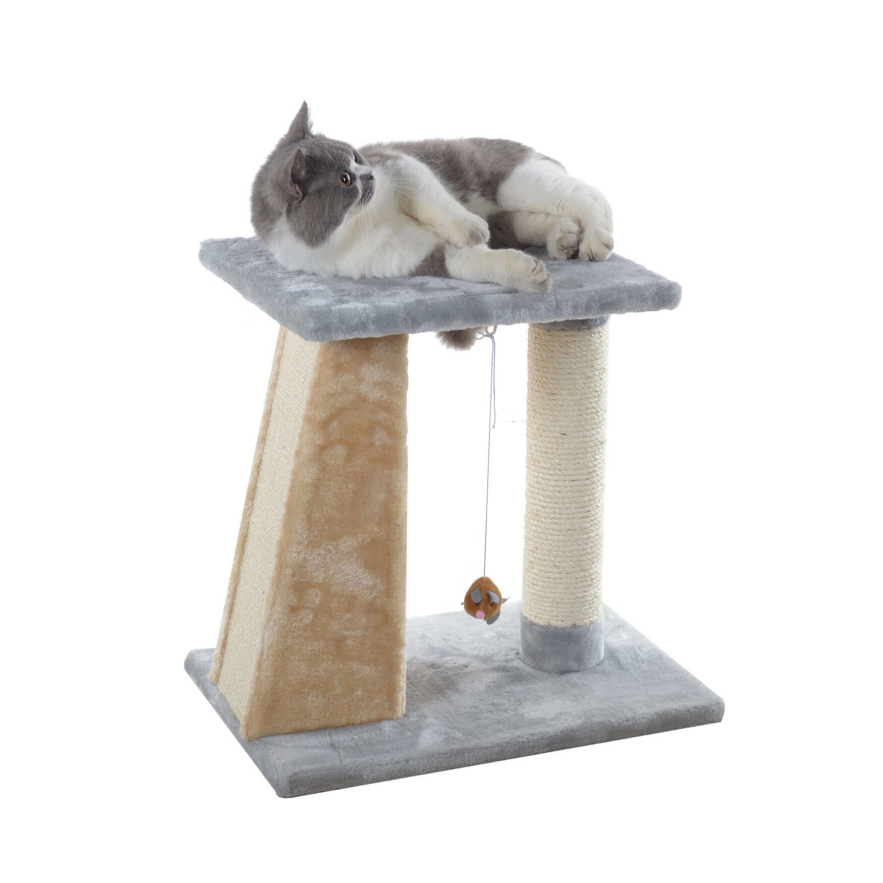 Two-Level Platform Real Wood Cat Scratcher With Sisal Carpet Board, , alternate image number 5