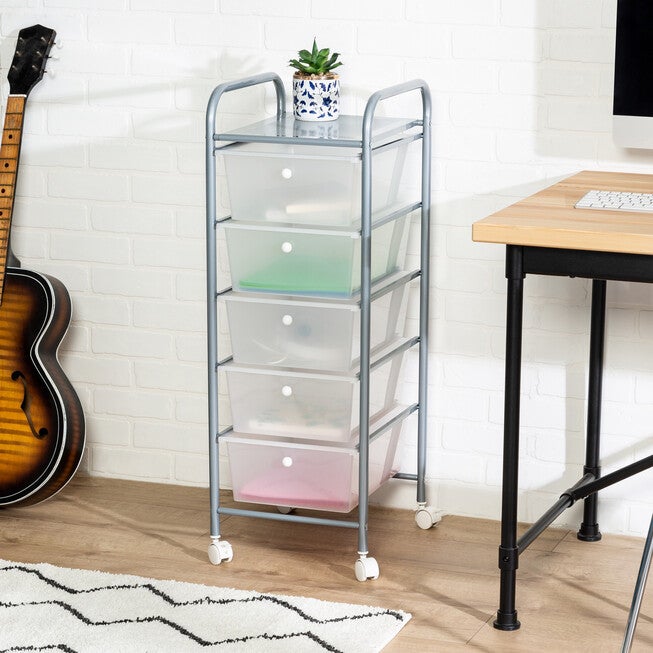 5-Drawer Rolling Storage Cart, SILVER, hi-res image number null