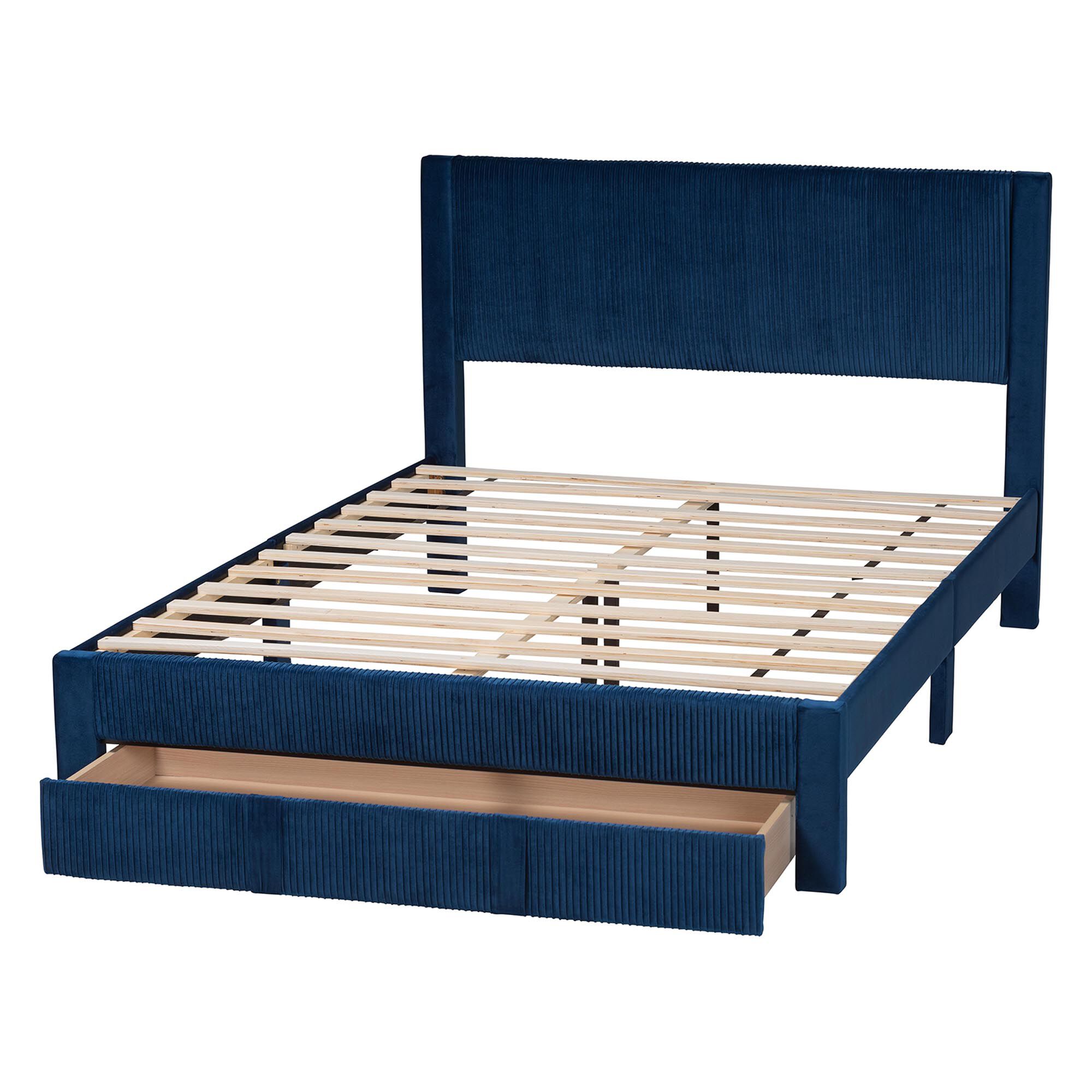 Elora Modern Pleated Velvet Queen Size Storage Bed, NAVY, alternate image number 5