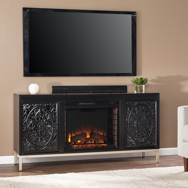 Winsterly Electric Fireplace Console W Media Storage, BLACK, hi-res image number 0