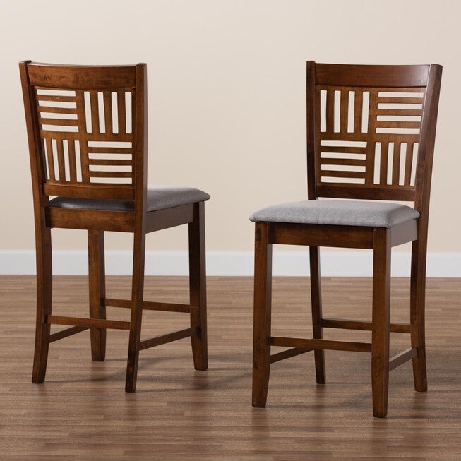 Deanna Modern Beige Fabric And Dark Brown Finished Wood 2-Piece Counter Stool Set, , alternate image number null
