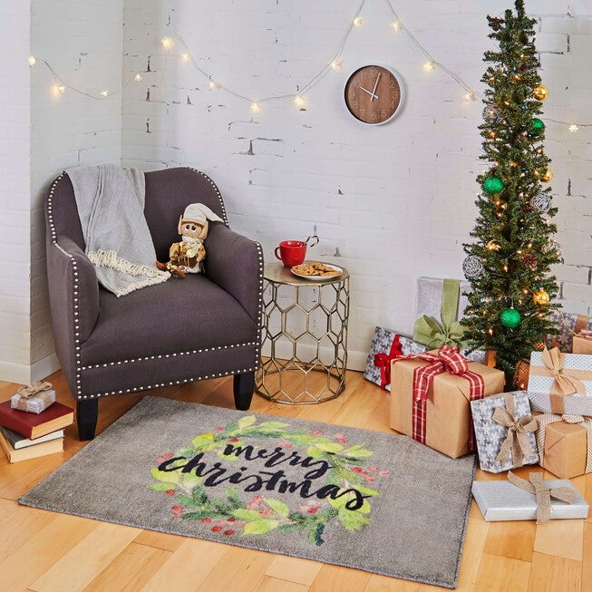 Christmas Wreath Grey Kitchen Rug, , alternate image number 3