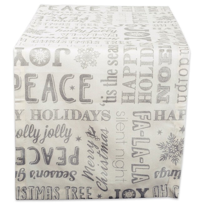 Silver Christmas Collage Table Runner 14x72, SILVER, hi-res image number 0