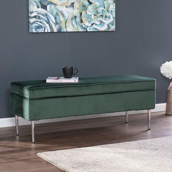 Aspley Upholstered Storage Bench, GREEN, hi-res image number null