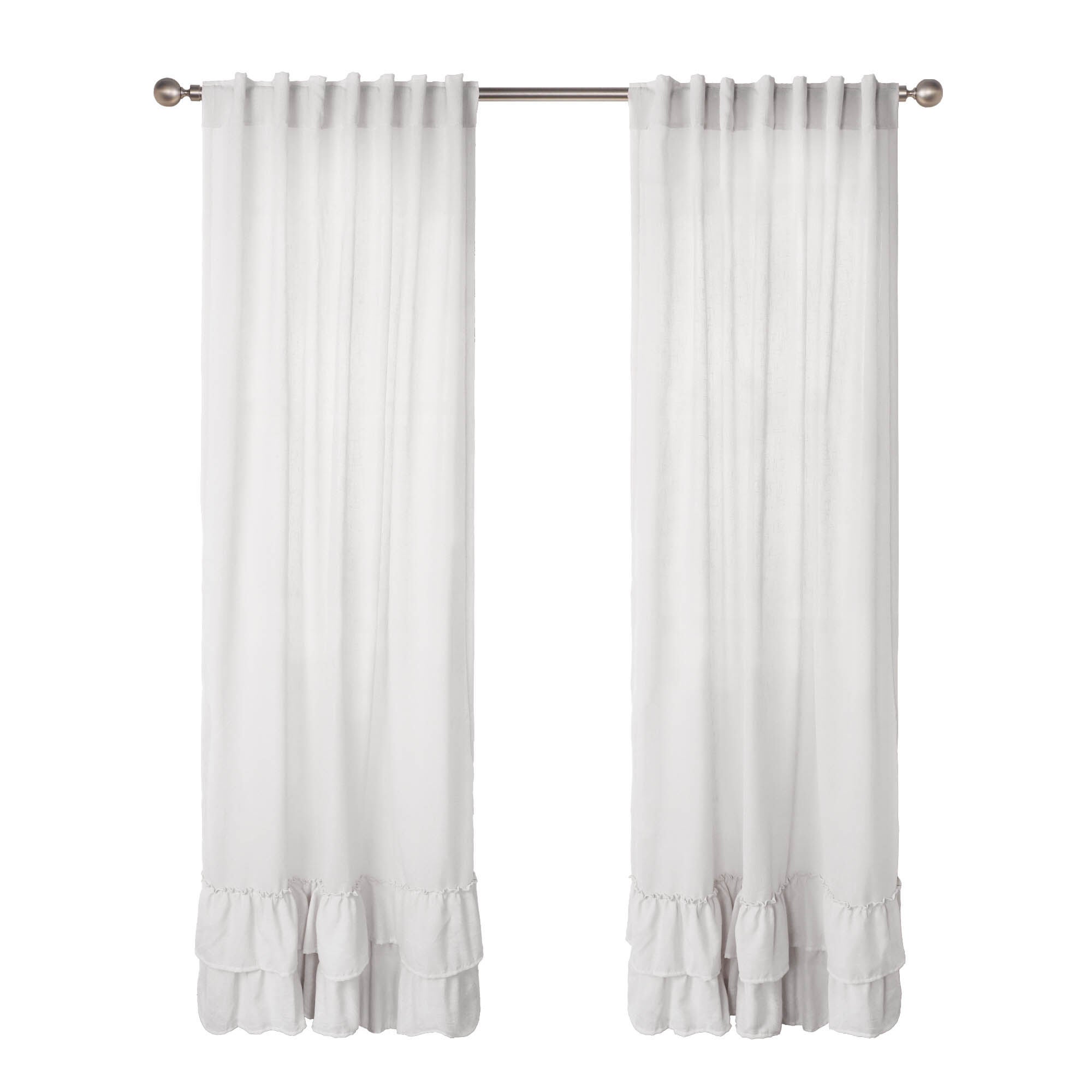 Linen Texture Double Ruffle Back Tab Curtain Pair, PALE CORAL, alternate image number 6