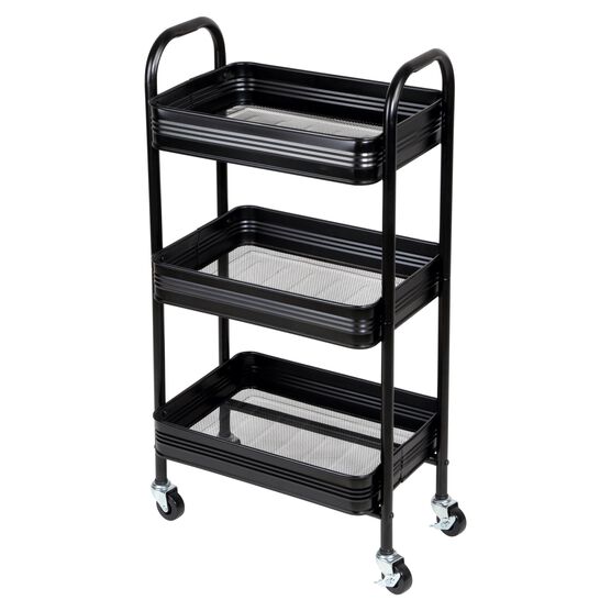 3 Tier Rolling Metal Cart with Wheels, Black, BLACK, hi-res image number null