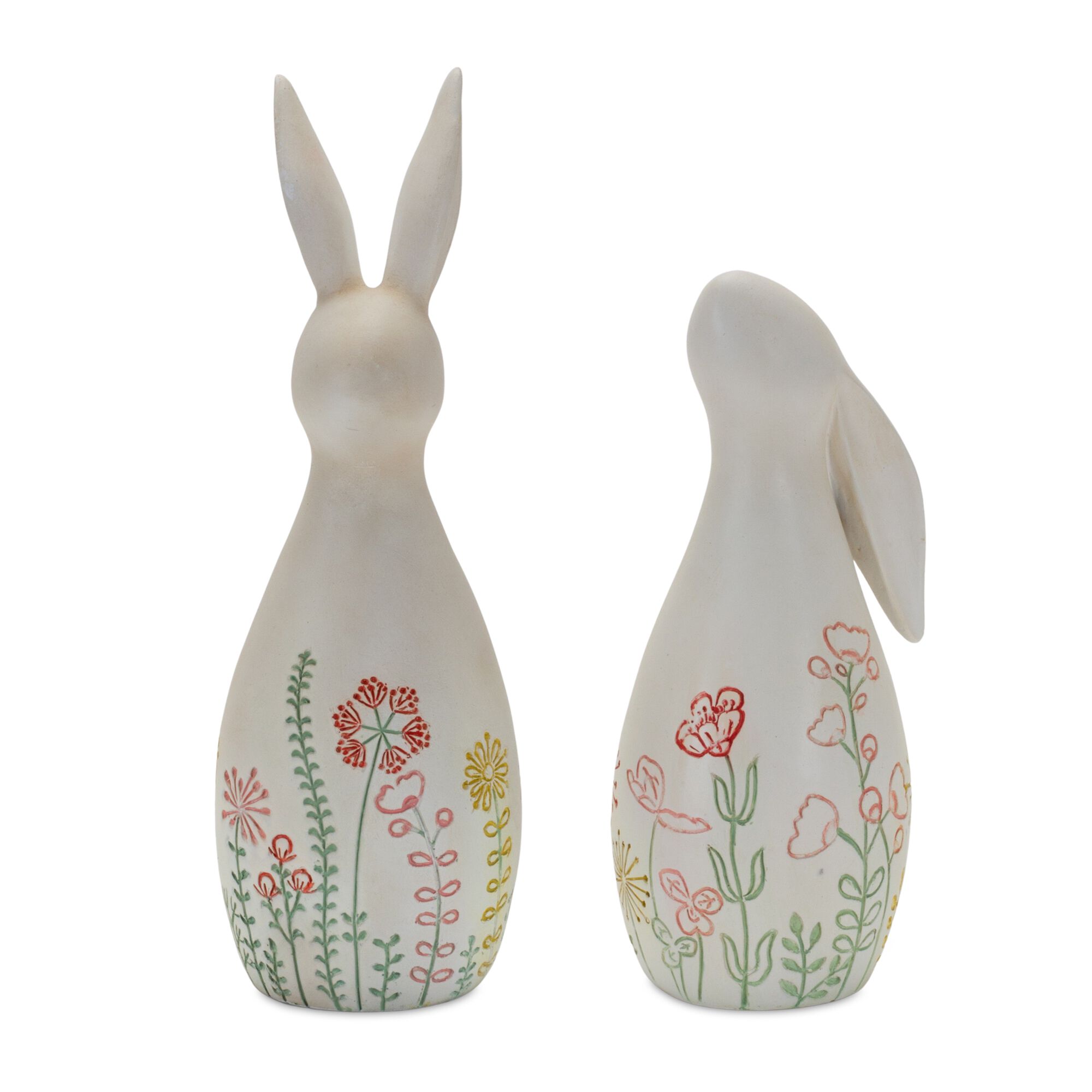 Modern Bunny Rabbit Figurine with Etched Floral Design Set of 2, WHITE RED, hi-res image number 0