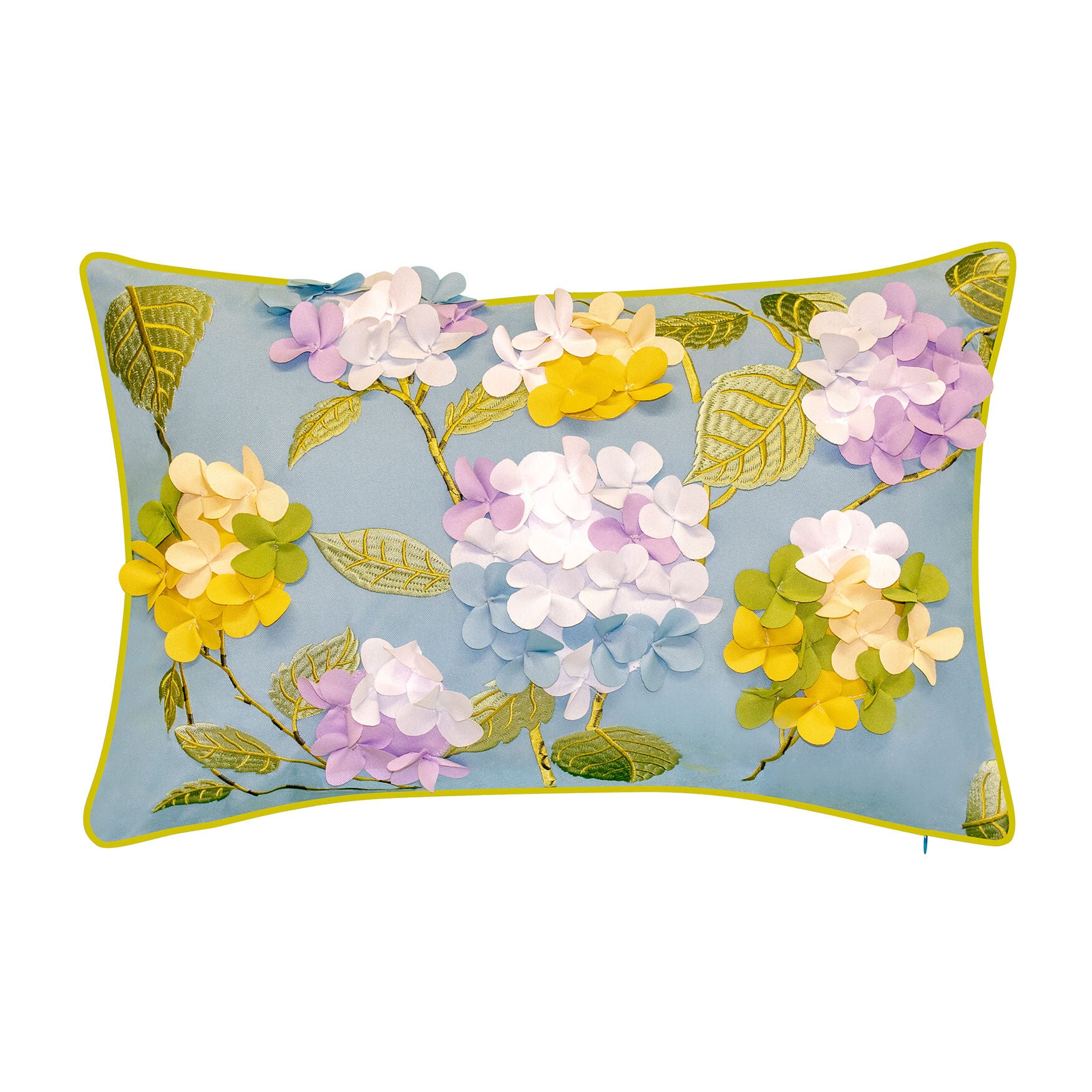 Indoor & Outdoor Dimensional Hydrangea Lumbar Decorative Pillow, SKY, hi-res image number 0