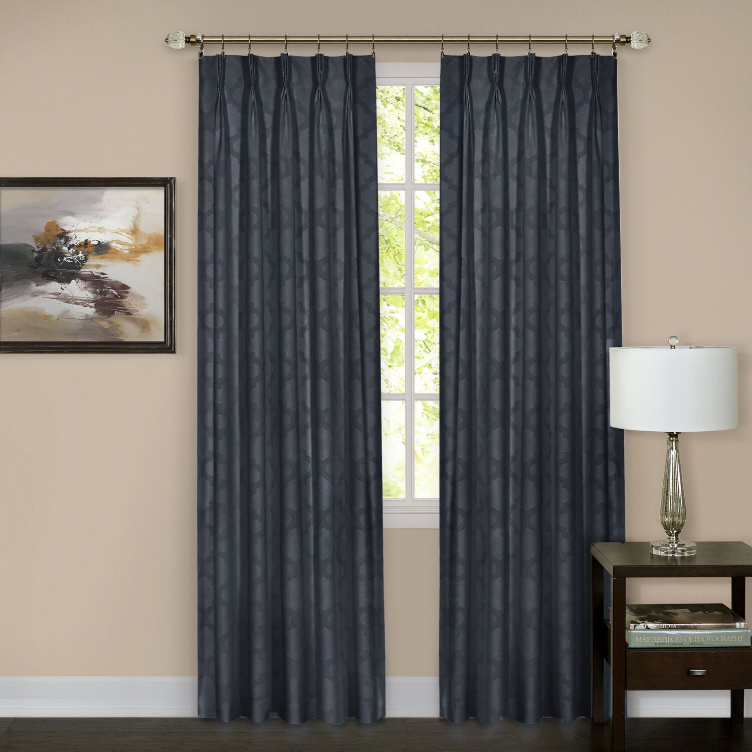 Windsor Pinch Pleat Window Curtain Panel, NAVY, hi-res image number 0