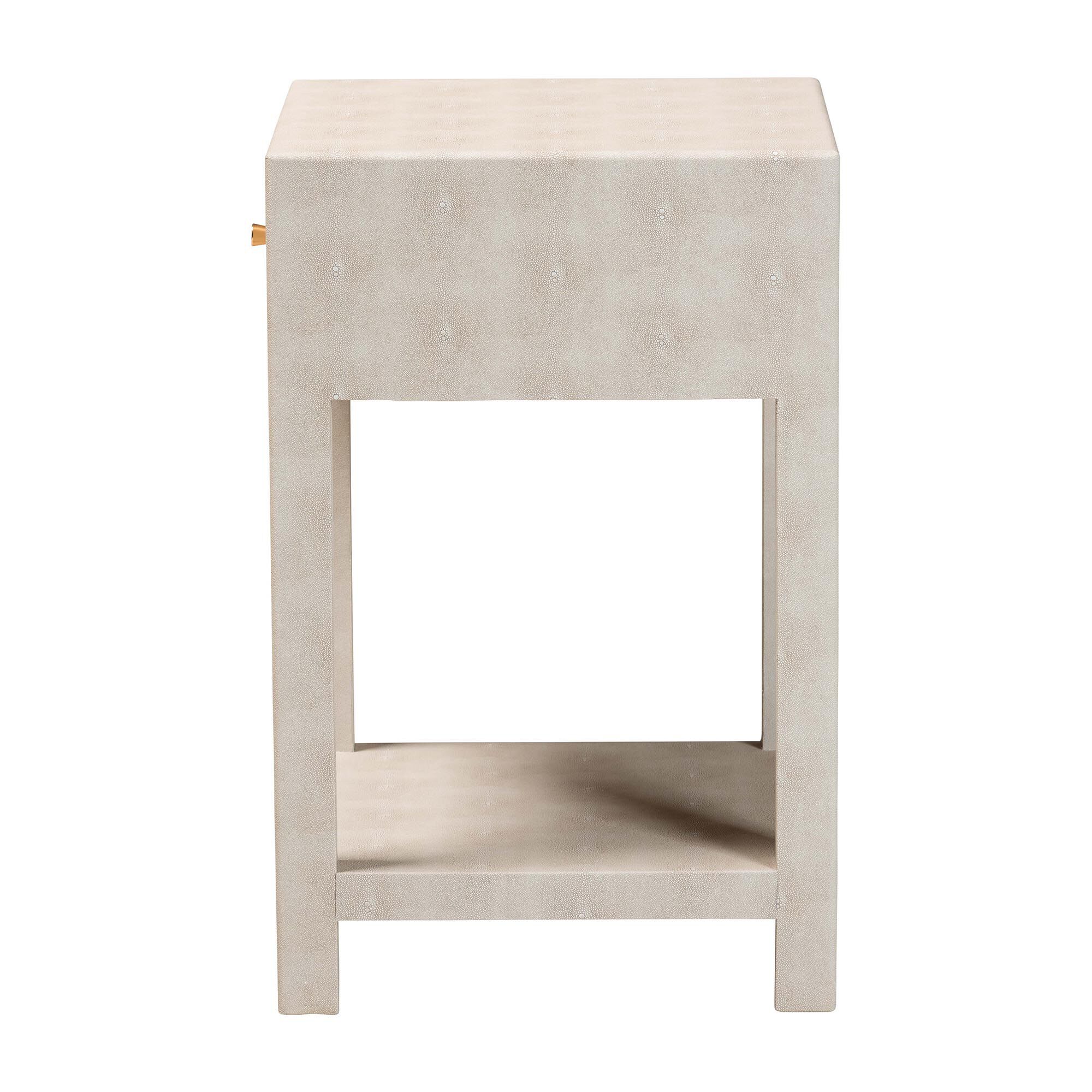 Dansby Modern Beige Faux Shagreen 1-Drawer End Table, BEIGE, alternate image number 4