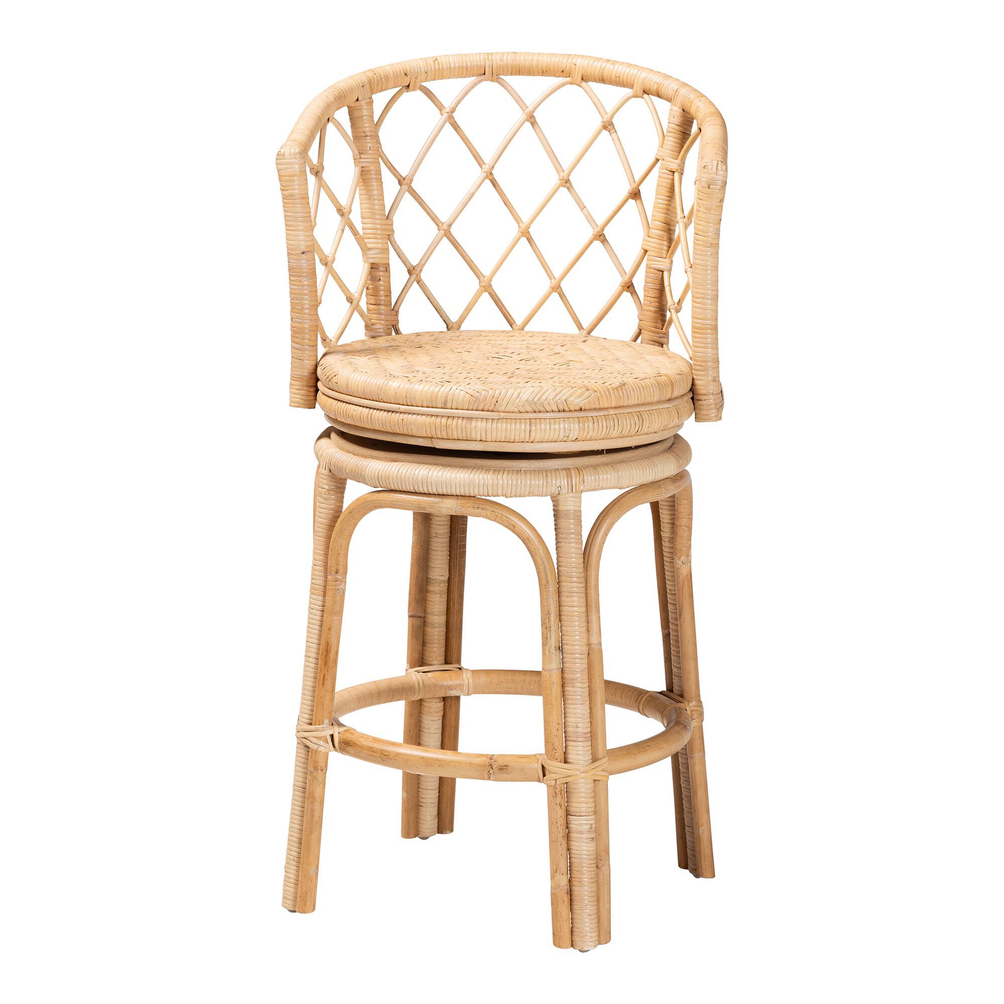 Ayu Bohemian Light Honey Rattan Swivel Counter Stool, NATURAL, alternate image number 2