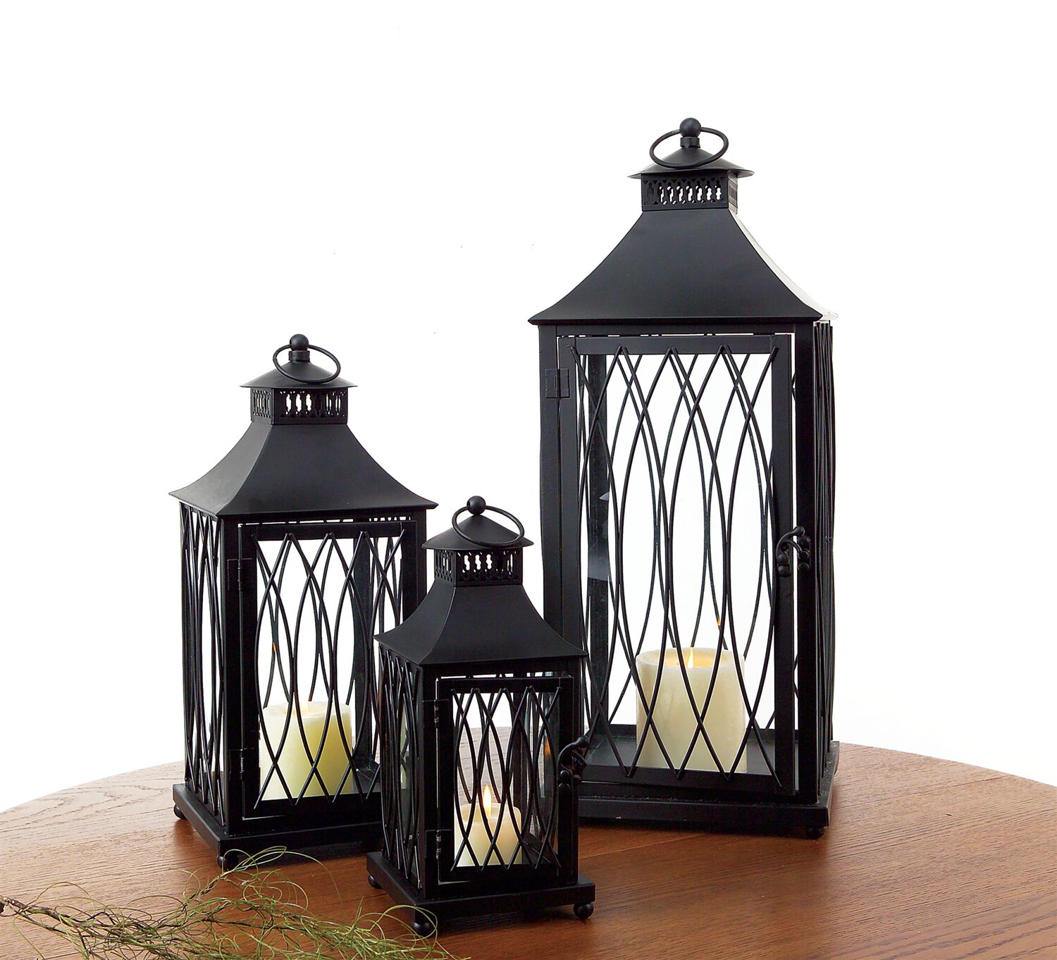 Lantern (Set of 3) 11.5 inchesH,16 inchesH,24 inchesH Metal/Glass, BLACK, hi-res image number 0
