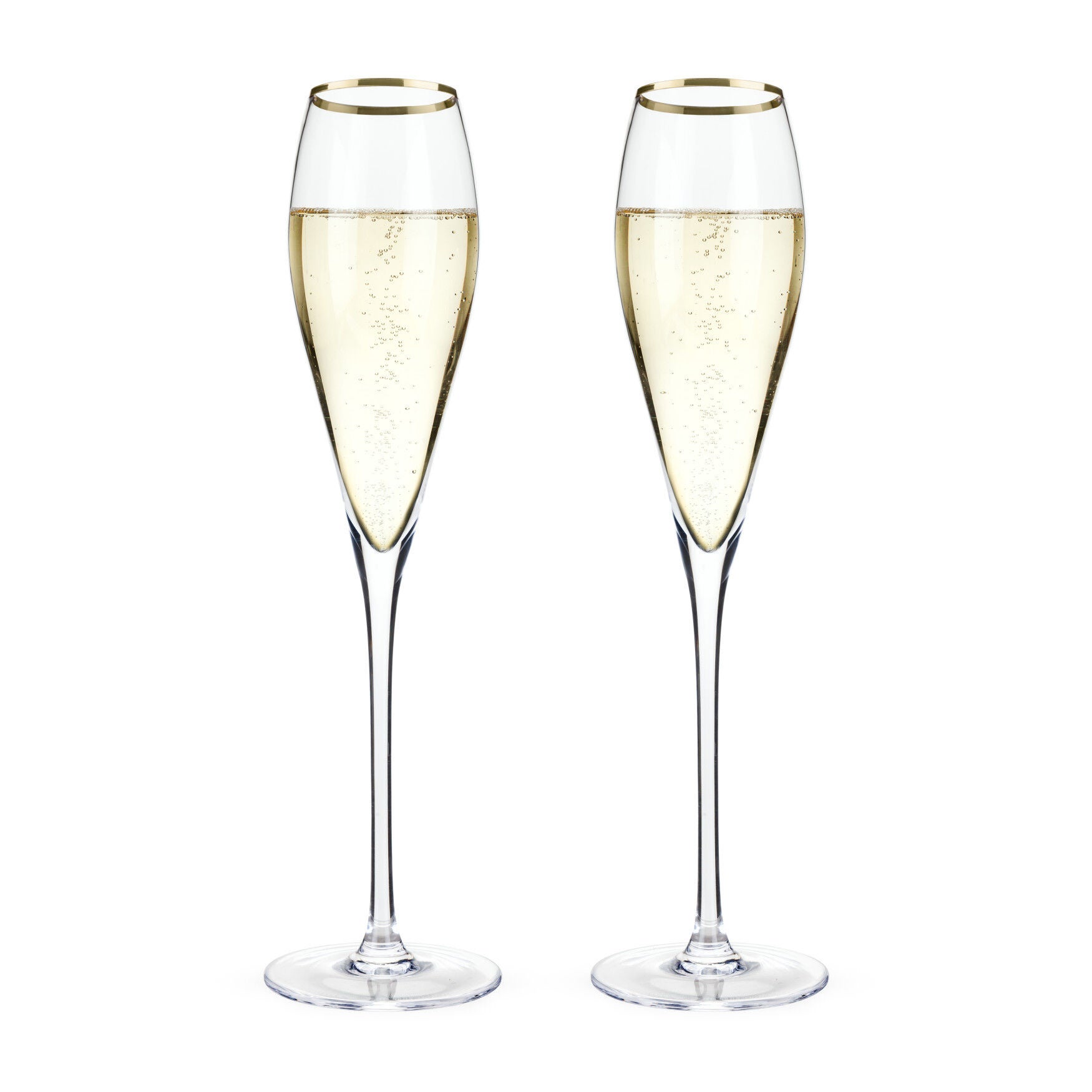 Gold-Rimmed Crystal Champagne Flutes, CLEAR, hi-res image number 0